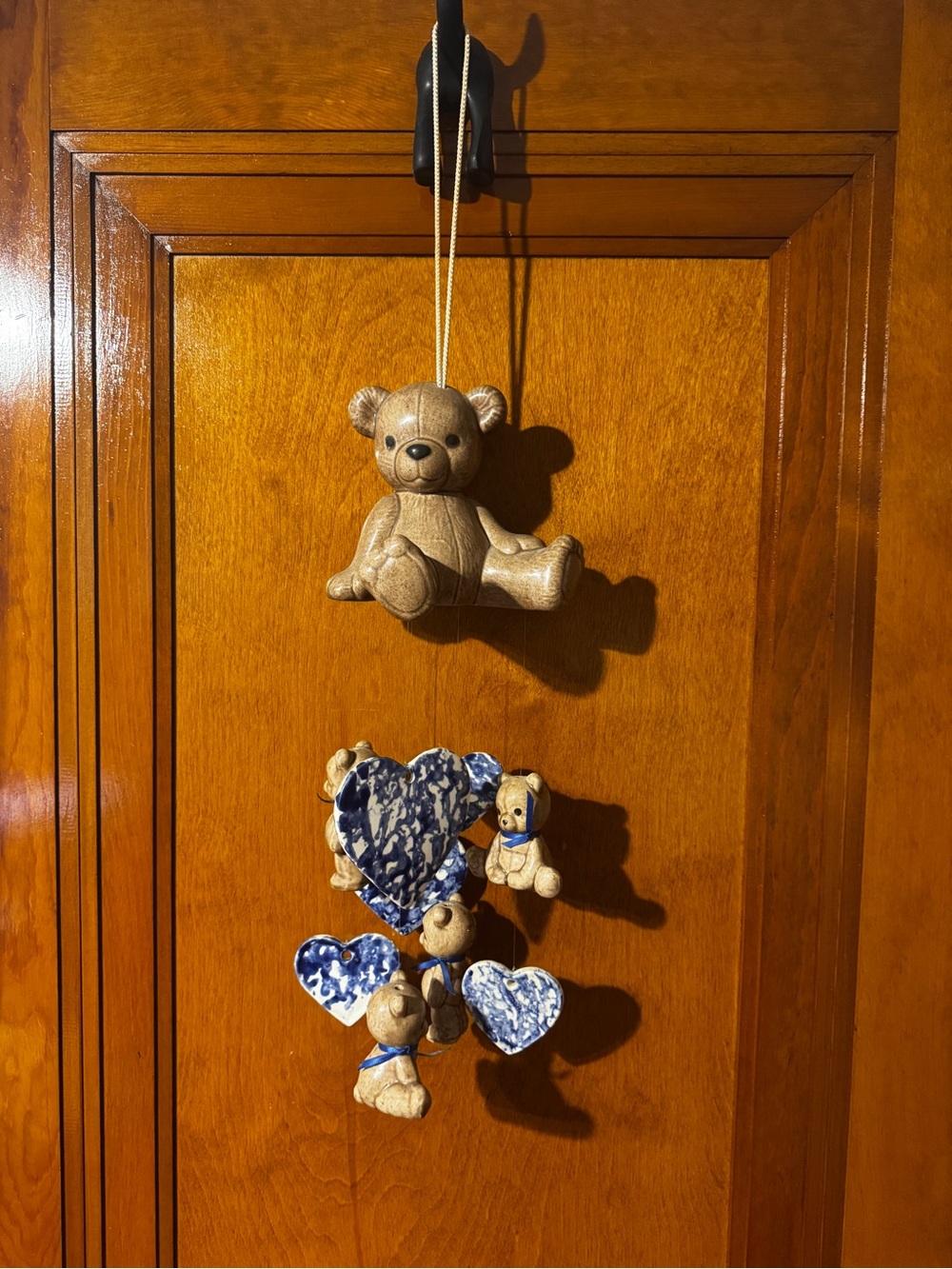 Decorative Hanging Chimes Teddy Bear and Hearts in Blue and Beige